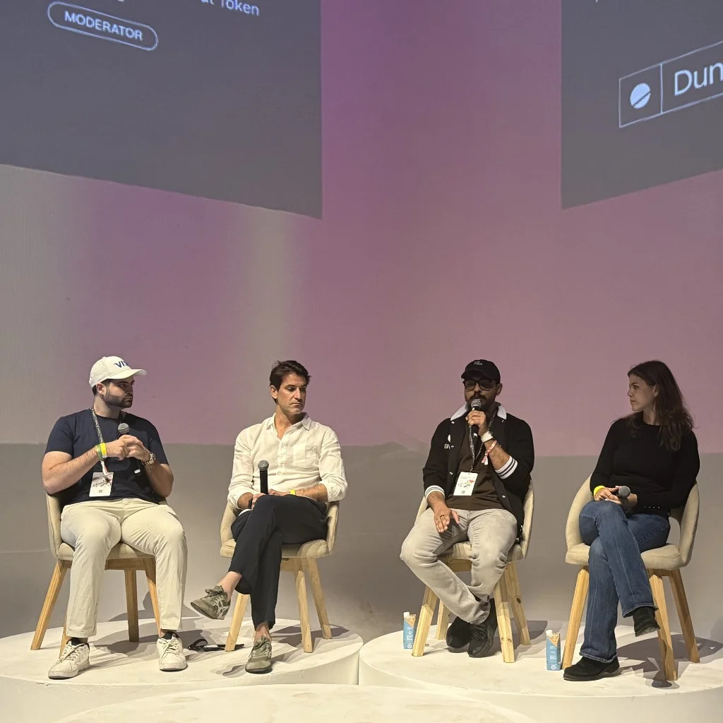 Panel discussion at a blockchain industry event